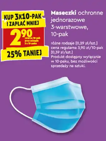 Biedronka Maseczki ochronne jednorazowe 3-warstwowe 3x 10-pak oferta