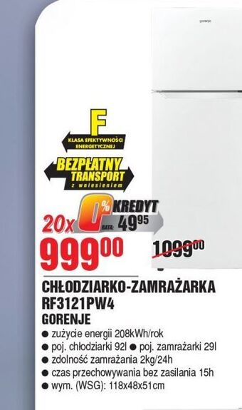 Chłodziarko-zamrażarka rf3121pw4 gorenje