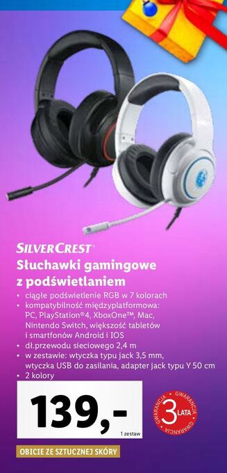 Lidl Słuchawki gamingowe silvercrest oferta