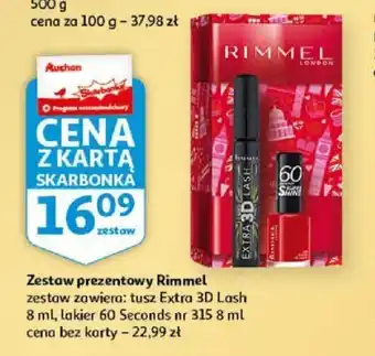 Auchan Zestaw prezentowy Rimmel zestaw zawiera: tusz Extra 3D Lash 8ml, lakier 60 Seconds nr 315 8ml oferta