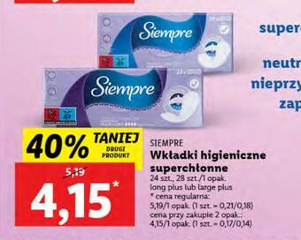 Lidl Wkładki higieniczne long plus siempre oferta