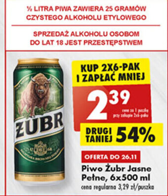 Biedronka Żubr Piwo jasne pełne 6x500ml oferta