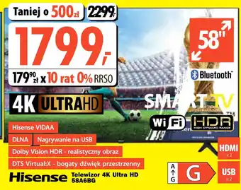 Media Expert Hisense Telewizor 4K Ultra HD 58A6BG oferta