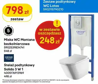 Castorama Miska WC Montana bezkołnierzowa + Stelaż podtynkowy Solido 3 W 1 oferta