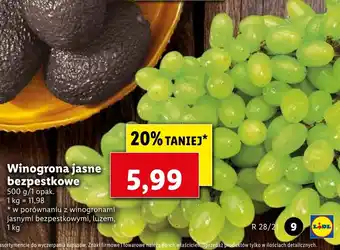 Lidl Winogrona jasne bezpestkowe 500g oferta