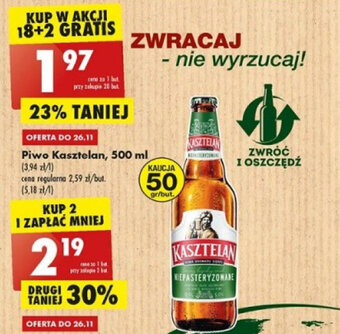 Biedronka Kasztelan piwo 500ml oferta