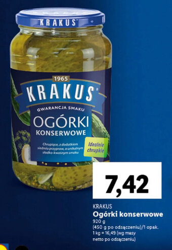 Lidl Krakus Ogórki konserwowe 920g oferta