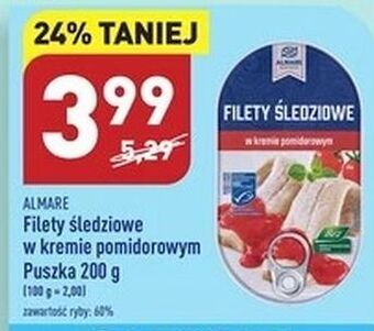 ALDI Filety śledziowe w kremie pomidorowym almare seafood oferta