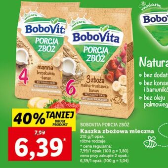 Lidl Kaszka manna bez dodatku cukru brzoskwinia-banan bobovita porcja zbóż oferta
