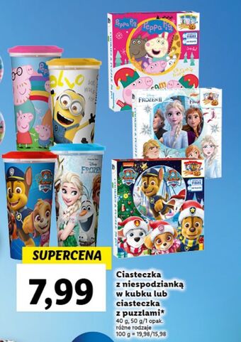 Lidl Ciasteczka z kawałkami czekolady + puzzle frozen uno oferta