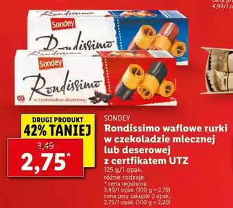 Lidl Rondissimo waflowe rurki w czekoladzie mlecznej lub deserowej z certfikatem UTZ oferta