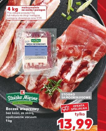 Kaufland Boczek wieprzowy bez kości ze skórą vacuum stoisko mięsne oferta
