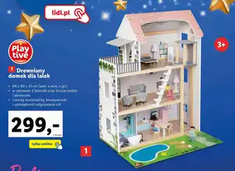 Lidl Playtive drewniany domek dla lalek 64x80x31cm oferta