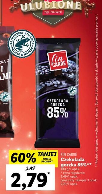 Lidl Czekolada gorzka extra dark 85% fin carre oferta