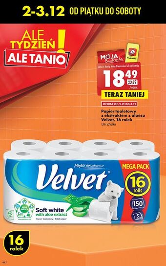 Biedronka Papier toaletowy z aloesem velvet oferta