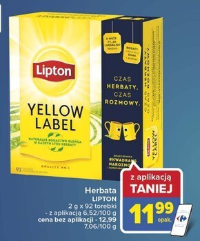 Carrefour Lipton yellow label herbata czarna 184 g (92 torebki) oferta