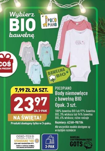 ALDI Body niemowlęce z długim rękawem bawełną bio 62-104 pocopiano oferta