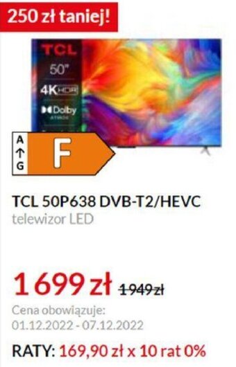 RTV EURO AGD TCL 50P638 DVB-T2/HEVC telewizor LED oferta