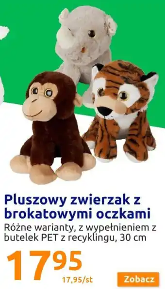 Action Pluszowy zwierzak z brokatowymi oczkami Różne warianty, z wypełnieniem z butelek PET z recyklinku, 30cm oferta