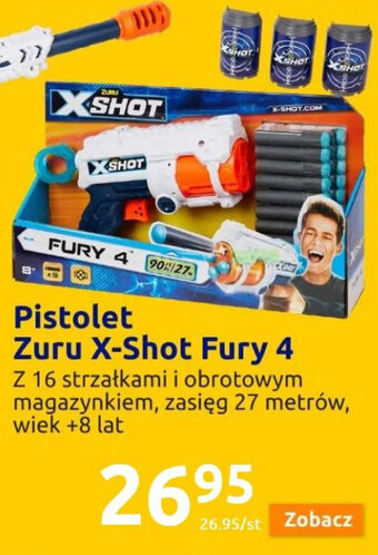 Action Pistolet Zuru X-Shot Fury 4 Z 16 strzałami i obrotowym magazynkiem, zasięg 27 metrów, wiek +8 lat oferta