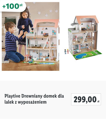 Lidl Playtive Drewniany domek dla lalek z wyposażeniem oferta