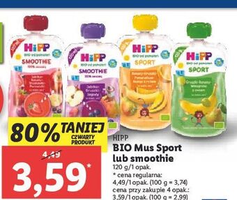 Lidl Mus gruszki-banany-winogrona z owsem hipp bio sport oferta