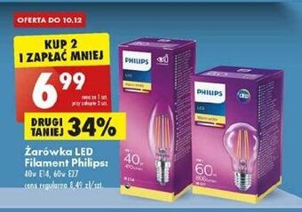 Biedronka Żarówka filament 40w e14 philips oferta
