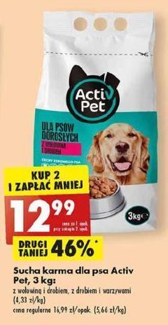 Biedronka Karma dla psa z wołowiną i drobiem activ pet oferta