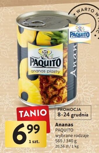 Intermarche Ananas plastry w lekkim syropie paquito oferta