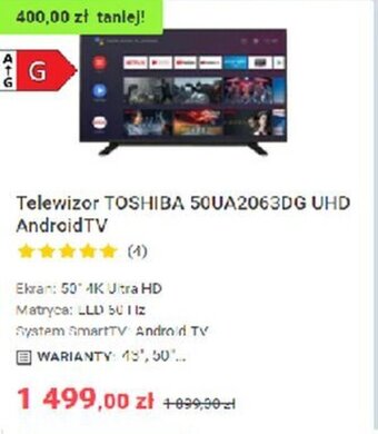 Neonet Toshiba telewizor 50UA2063DG UHD AndroidTV oferta