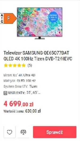 Neonet Samsung telewizor OE65Q77BAT OLED 4K 100Hz Tizen DVB-T2/HEVC oferta