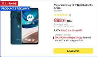 RTV EURO AGD Motorola moto g42 4/128GB Atlantic Green Smartfon oferta