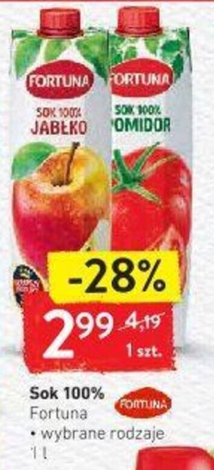 Intermarche Fortuna Sok 100% wybrane rodzaje 1l oferta