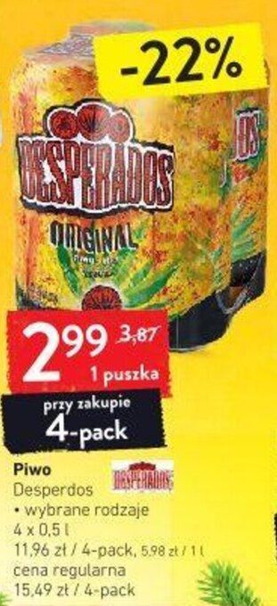 Intermarche Desperados Piwo wybrane rodzaje 4x0,5l oferta
