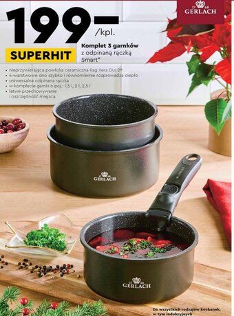 Biedronka Gerlach Komplet 3 garnków z odpinaną rączką Smart oferta