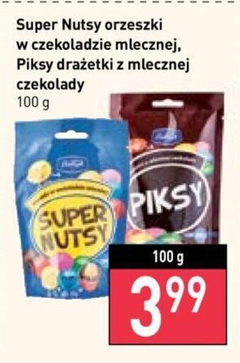 Stokrotka Super Nutsy orzeszki w czekoladzie mlecznej, Piksy drażetki z mlecznej czekolady 100 g oferta