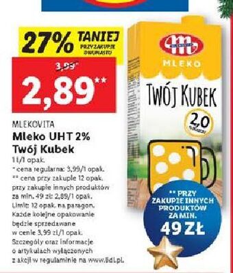 Lidl Mleko 2% mlekovita twój kubek oferta