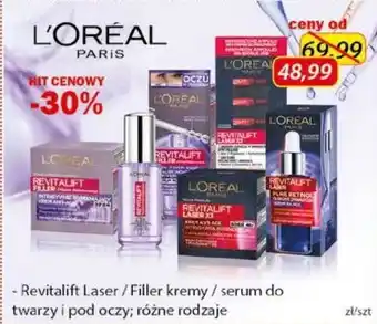 Drogeria Kosmyk L'oreal Paris, revitalift laser, filler kremy, serum do twarzy i pod oczy; różne rodzaje oferta