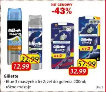 Drogeria Kosmyk Gilette, blue 3 maszynka 6+2, żel do golenia 200ml, różne rodzaje oferta