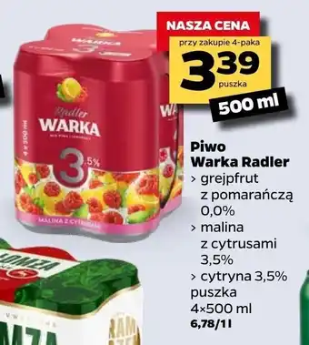 Netto Piwo Warka Radler 4x 500ml oferta