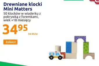 Action Mini Matters Drewniane klocki 50 klockw w wiaderku z pokrywką z foremkami, wiek +18 miesięcy oferta