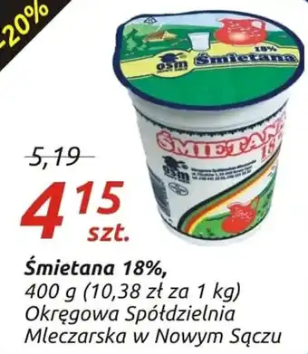 Społem Okręgowa Spółdzielnia Mleczarska w Nowym Sączu Śmietana 18%, 400g oferta