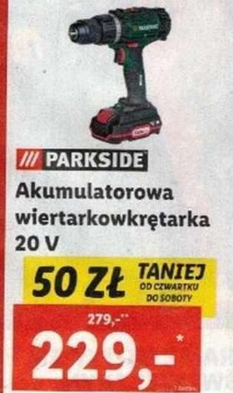 Lidl Parkside Akumulatorowa wiertarkowkrętarka 20V oferta