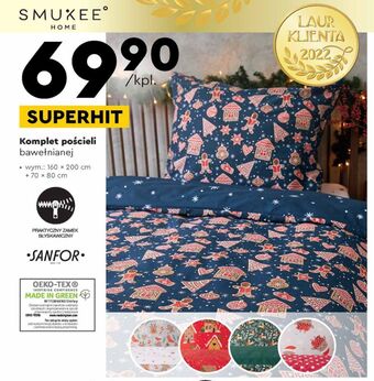 Biedronka Komplet pościeli bawełnianej 160 x 200 cm + 2 70 80 smukee oferta