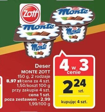 Carrefour Deser mleczno-czekoladowy z orzechami zott monte oferta