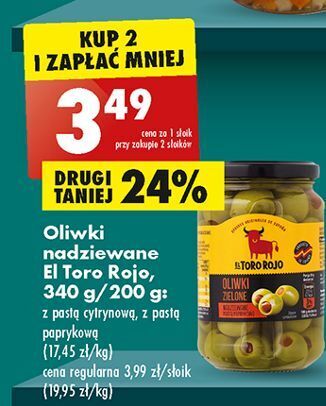 Biedronka Oliwki zielone nadziewane pastą paprykową el toro rojo oferta