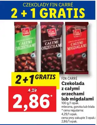 Lidl Fin Carre Czekolada z całymi orzechami lub migdałami 100g oferta