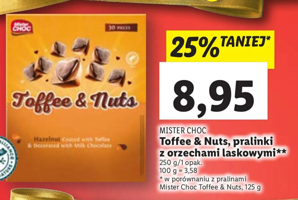 Promocja Mister Choc Toffee & Nuts, pralinki z orzechami laskowymi 250g