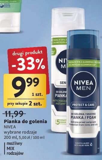 Intermarche Pianka do golenia natychmiastowa ochrona nivea men sensitive oferta