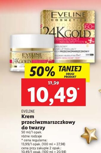 Lidl Krem luksusowy silnie liftingujący odmładzący 60+ eveline 24k gold oferta